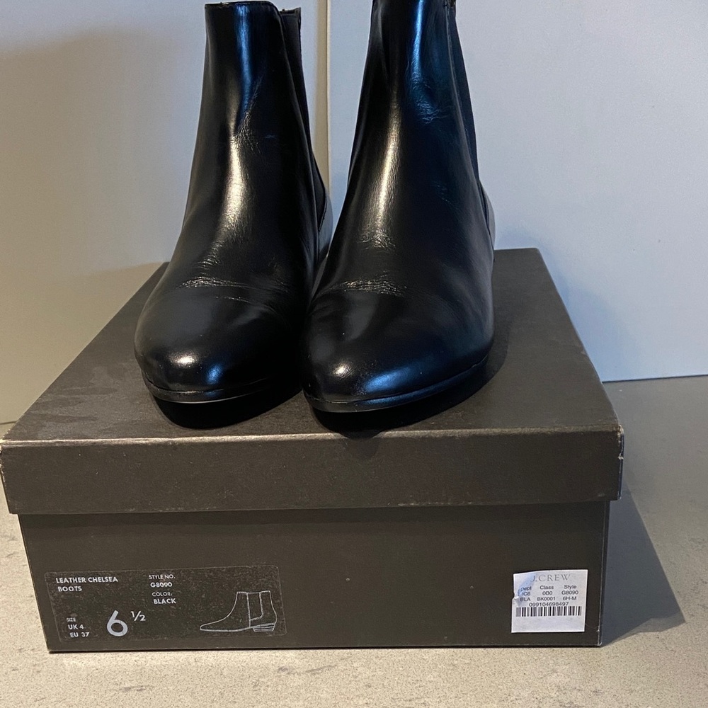 J. Crew Glossy Black Leather Ankle Boots